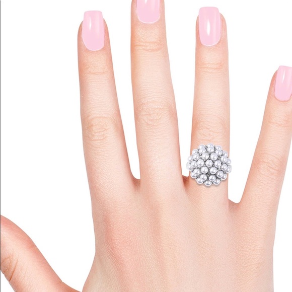 Simulated Pearl Ring in Stainless Steel - Picture 2 of 6